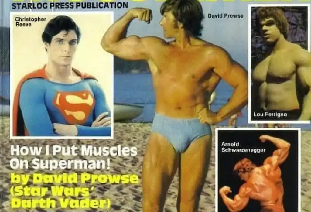 David Proswe and Christopher Reeve on the cover of Hollywood Musclemen