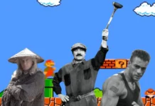 Super Mario Bros, Raiden from Mortal Kombat and Jean Claude Van Damme from Street Fighter