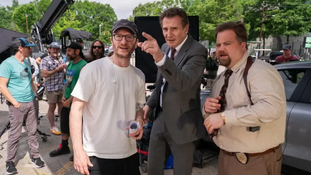 Akiva Schaffer directing Liam Neeson in the Naked Gun