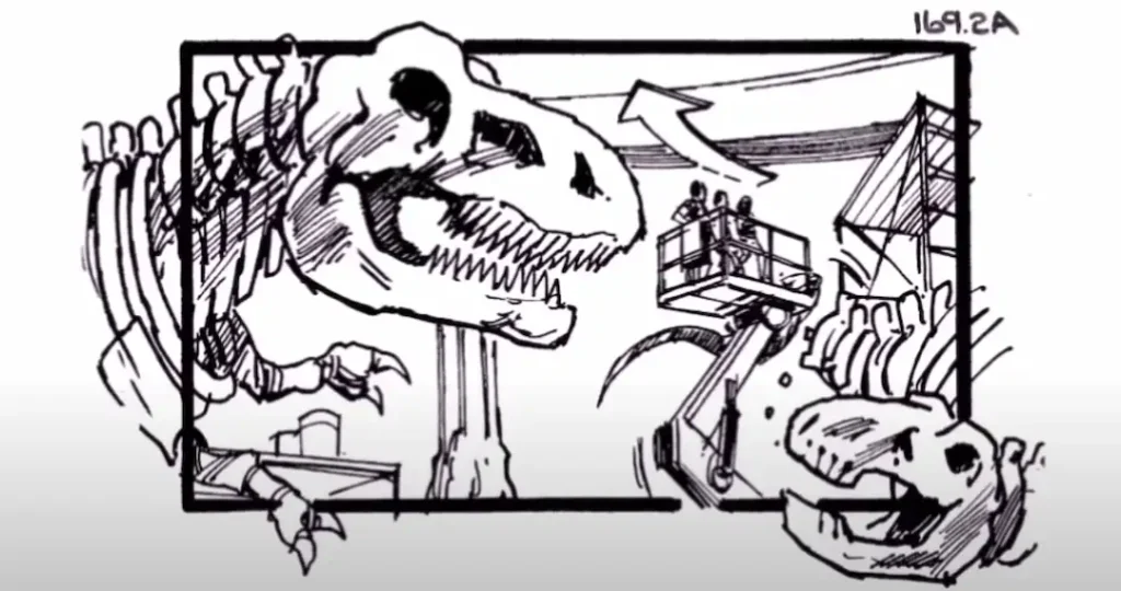 a cut scene storyboard from Jurassic Park 1993